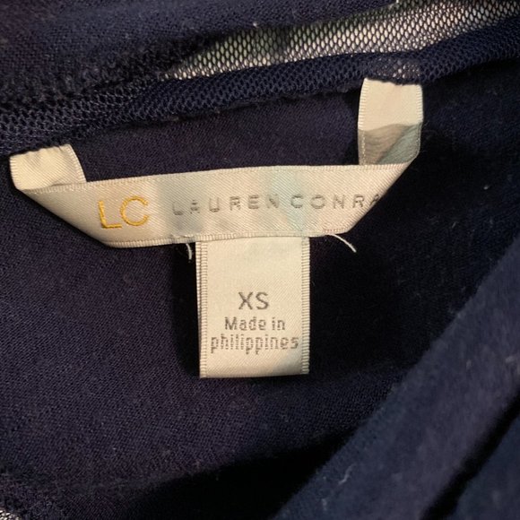 Lauren Conrad Long Sleeve Mesh Knit Navy Blouse - Picture 6 of 8